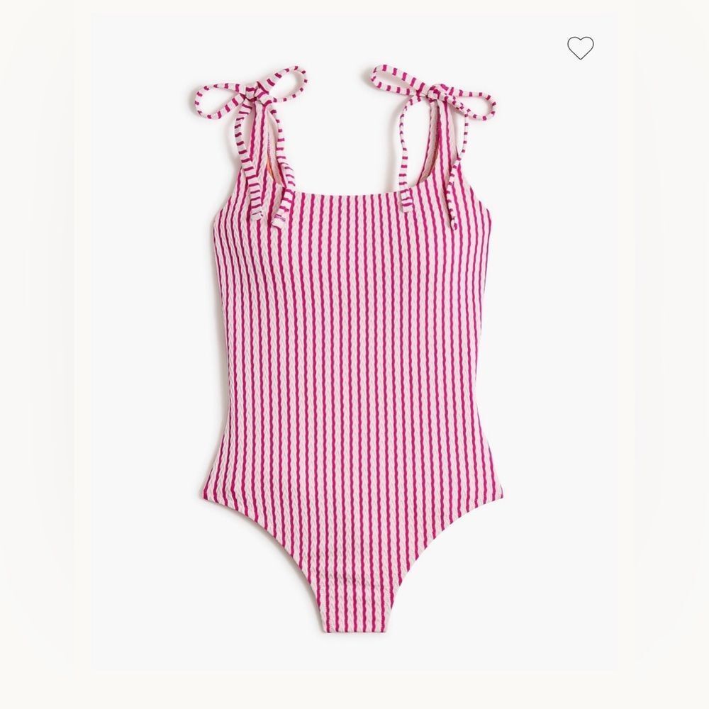 NWT J CREW Factory Striped tie-shoulder one-piece swimsuit in Fuchsia stripe